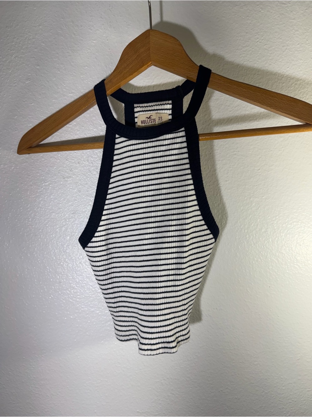 Y2K Hollister Black & White Striped Ribbed Halter Tank